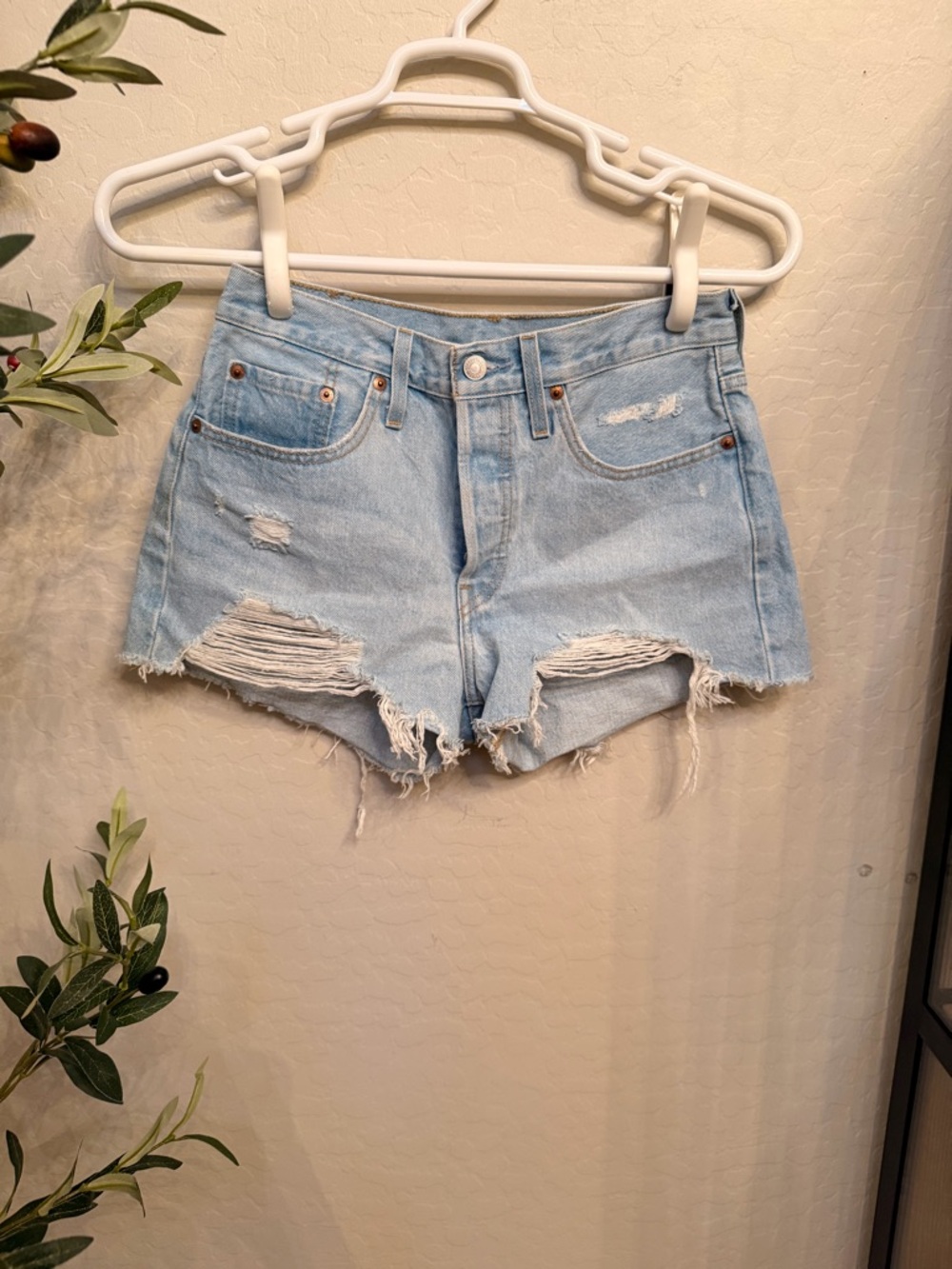 Levi's Light Blue Distressed Cutoff Denim Shorts